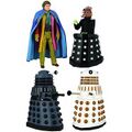 Sixth Doctor, Davros and Daleks set of four figures including Necros Dalek (grey) and Skaro Dalek (white) from TV: Revelation of the Daleks