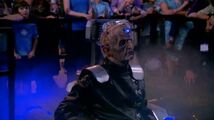 Davros emerges from the time corridor.