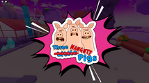 Sticker of three pigs: "Three Naughty Pigs".