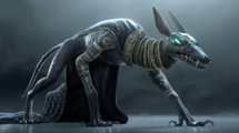 A painting of Sutekh's quadrupedal design, quite close to the definitive form but featuring a more elaborate cloak, and green eyes like the original's instead of red.