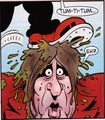 Calamity James walks over Jonathan Ross' head.