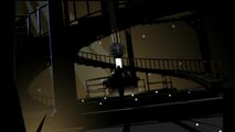 The Master stands within the Doctor's TARDIS, its spiral staircase around its edge. (WC: Scream of the Shalka [+]Loading...["Scream of the Shalka (webcast)"])